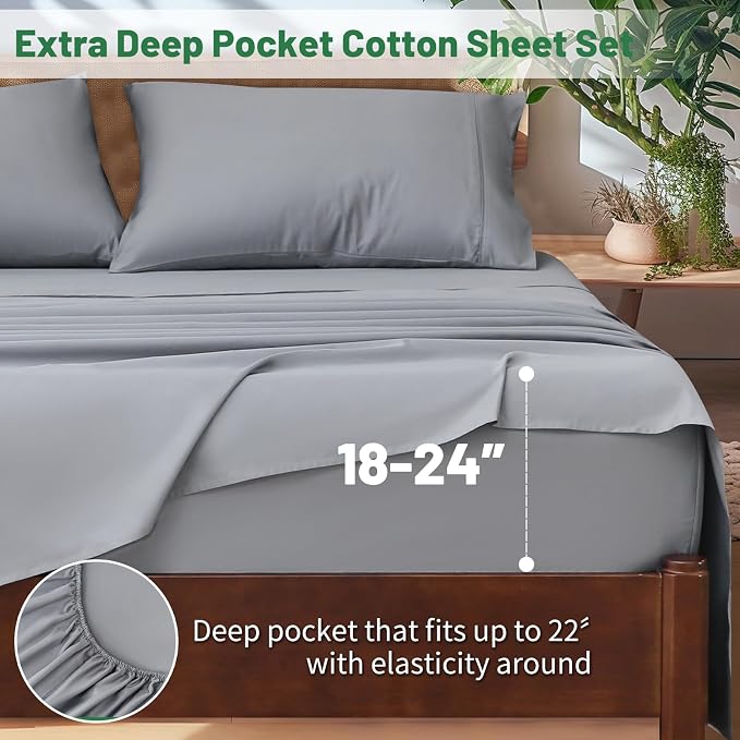Extra Deep Pocket Queen Sheets 18-24 Inch 100% Egyptian Cotton 1000 Thread - Image 2