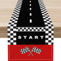 Race Car Table Runner, Kids Themed Race Track Black and White Checked Table by Unknown