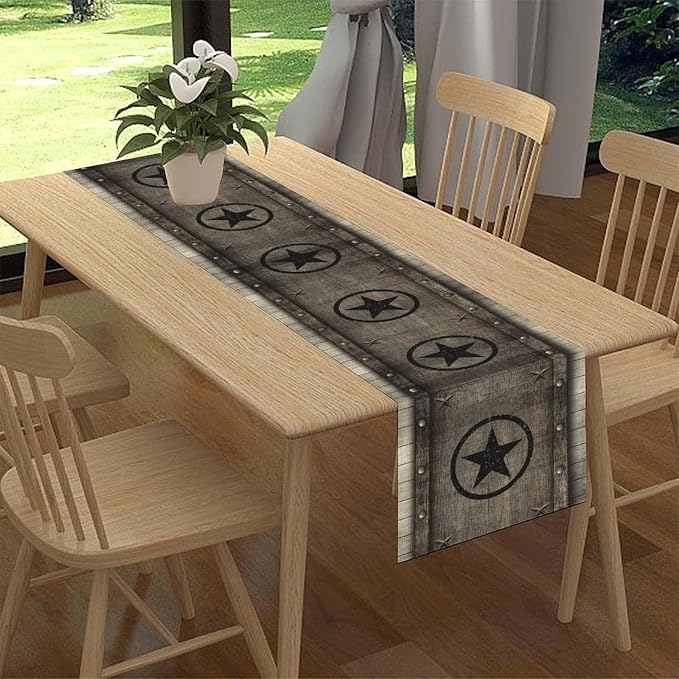 Western Table Runner, Rustic Texas Star Wooden Plank Farmhouse Cottage Country - Image 2