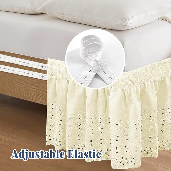 King Bed Skirt, Wrap-Around Elastic Ruffled Eyelet Bed Skirt King Size Dust - Image 4
