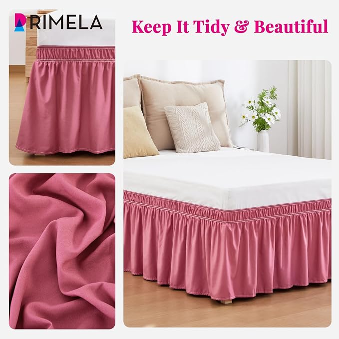 RIMELA Dusty Red Bed Skirt Queen Size 15 Inch Drop, Wrap Around Elastic Bedskirt - Image 7