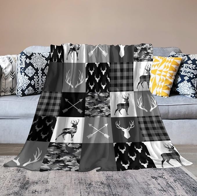 Rustic Cabin Throw Blanket, Farmhouse Grey Camouflage Deer Vintage Country - Image 6