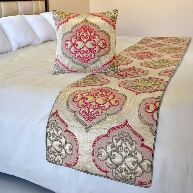 The HomeCentric King/Queen/Twin Pink Designer King 90"x18" Bed Runner Without - Image 4