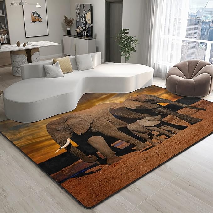 9CH African Elephant Sunset Area Rug, Non-Slip African Rugs - Image 2