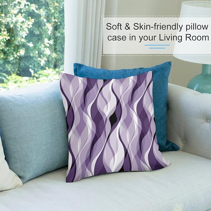 Purple Throw Pillow Covers Modern Abstract Purple and Grey Striped Decorations - Image 5