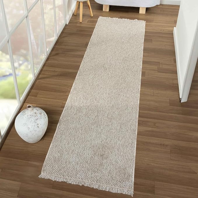 LUXE WEAVERS Solid Machine Woven Beige 2x8 Area Rug, Indoor Stain-Resistant by LuxeWeavers