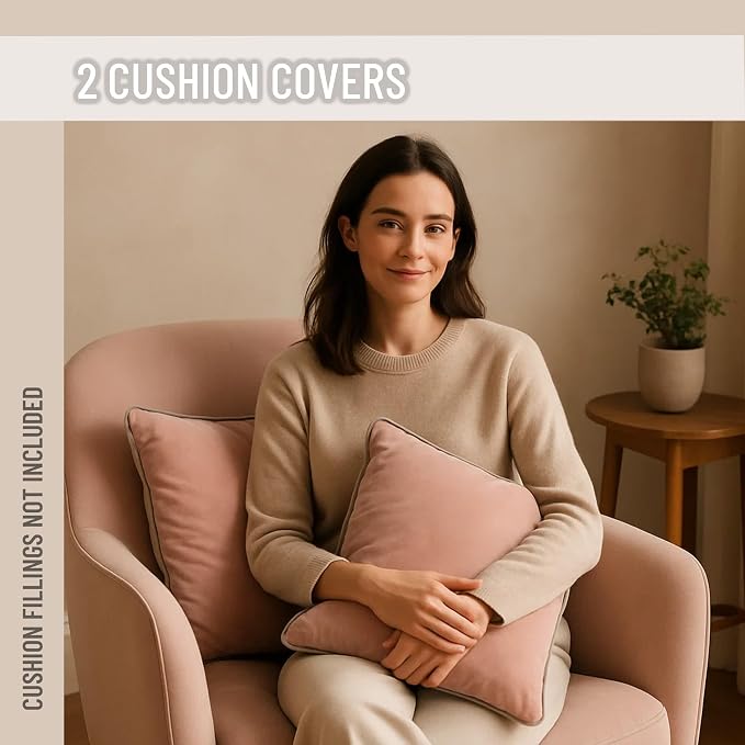 2 Pack Velvet Decorative Throw Pillow Covers, Contrast Piping, Indoor Use - Image 3