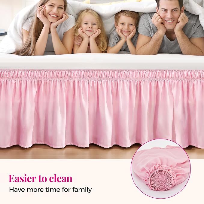 RIMELA Bed Skirt Twin Size Dusty Pink 15 Inch Drop, Wrap Around Elastic Bedskirt - Image 8