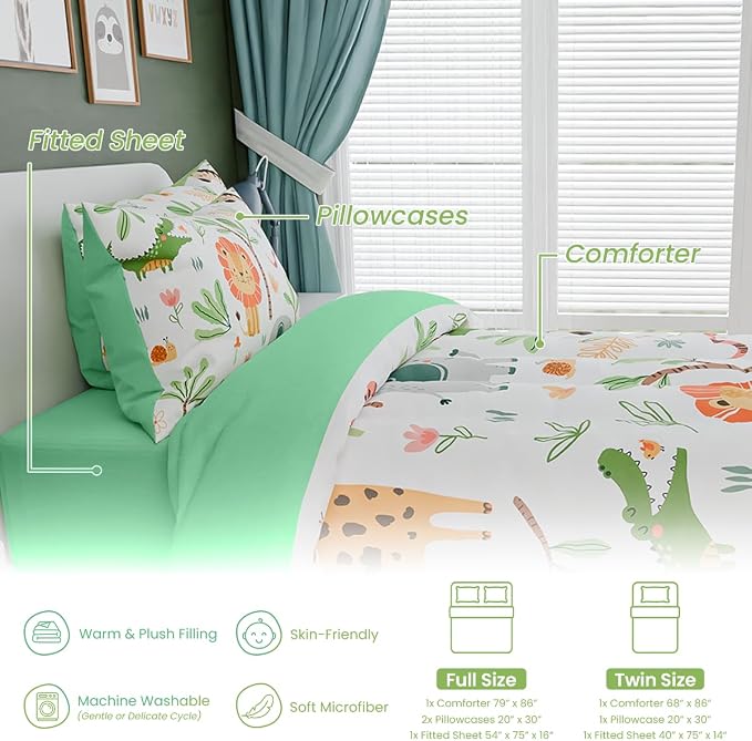 Jungle Animal Kids Bedding Set for Boys Girls, Ultra Soft Microfiber Comforter - Image 6