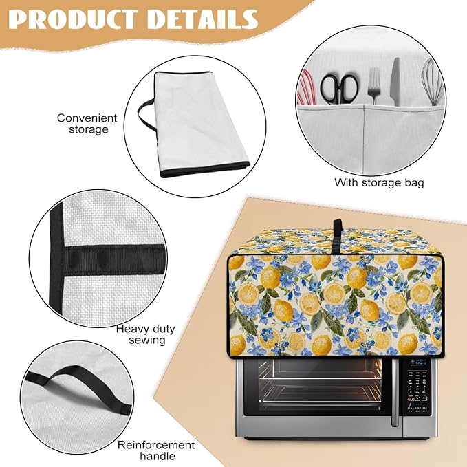 Waterproof Dust-Proof Microwave Oven Grill Cover Protector Lemon Floral Leaf - Image 6