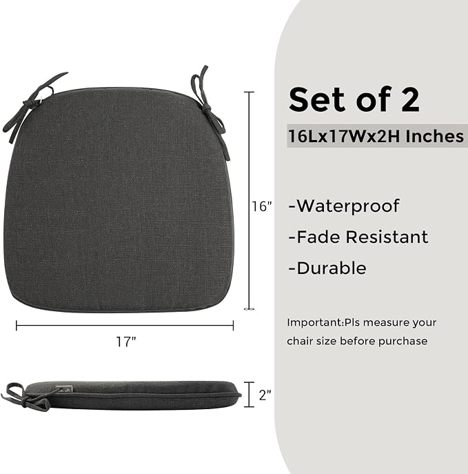 Outdoor Chair Cushions Set of 2, Patio Seat Cushion 17"x16"x2", U-Shaped Dining - Image 4