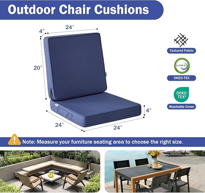 Outdoor Chair Cushions, Waterproof Patio Chair Cushions 24x24x4 Inch, Outdoor - Image 2