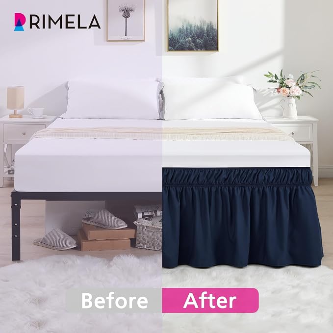 RIMELA Navy Blue Bed Skirt King Size 15 Inch Drop, Elastic Bed Skirting - Image 3