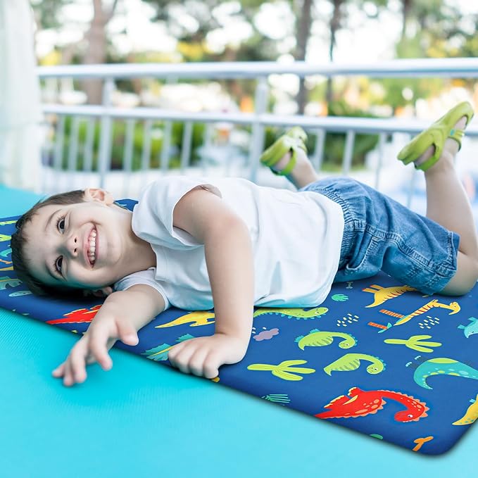2 Pcs Dinosaurs Nap Mat Cover for Boys Girls Sewn in Flap Design Blue Sleeping - Image 4