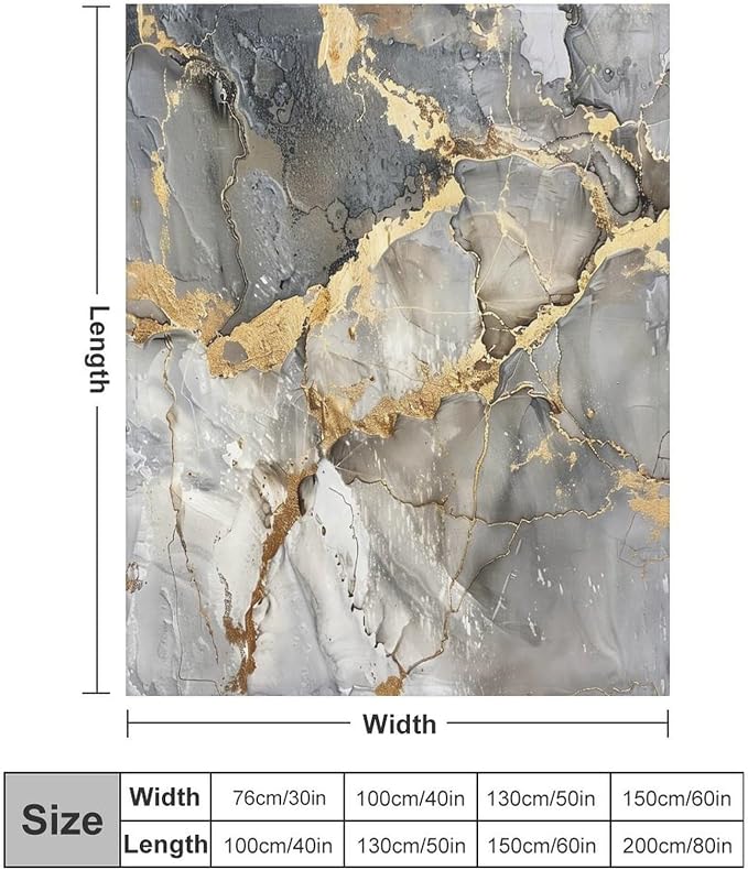 Modern Marble Blanket, Abstract Luxury Baroque Gold Grey Gradient Stone Veins - Image 2