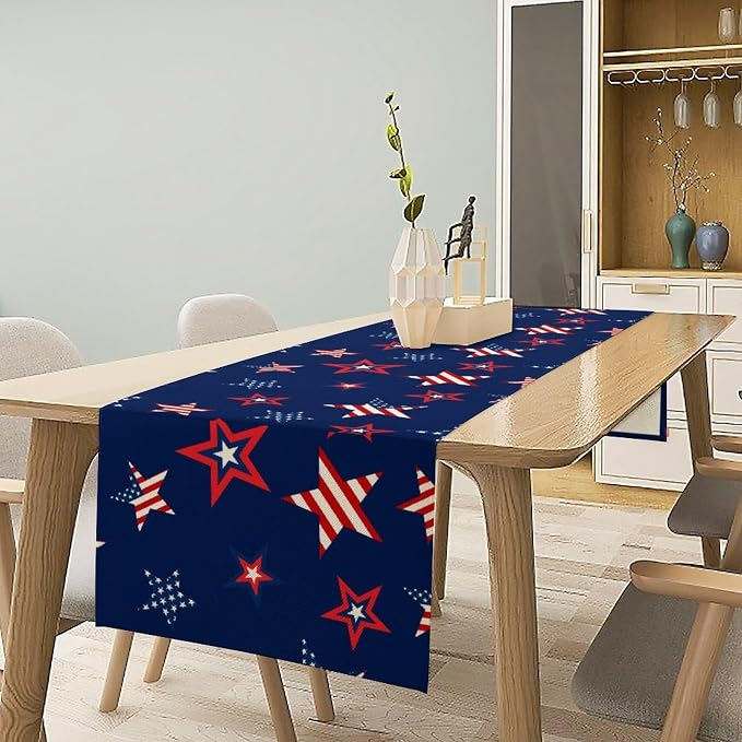 4th of July Patriotic Table Runner, Memorial Day Independence Day Freedom Stars - Image 3