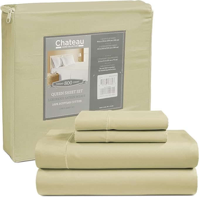 100% Cotton Bed Sheets Queen Size Bed Set, 800 Thread Count Deep Pocket Queen by CHATEAUHOMECOLLECTION