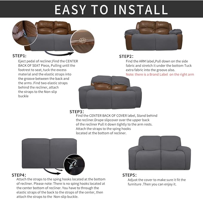 Easy-Going 6 Pieces Recliner Loveseat Stretch Sofa Slipcover Sofa Cover - Image 4