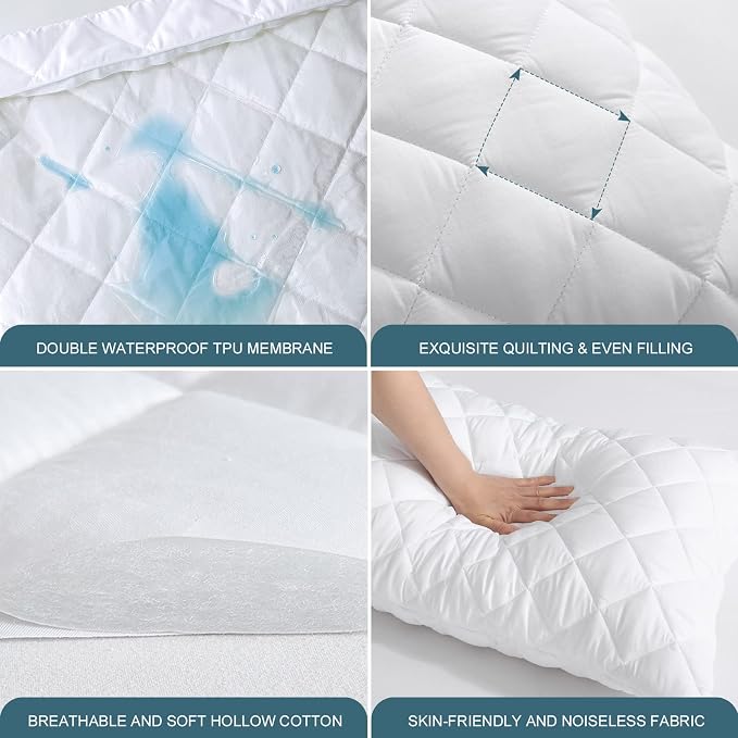 UNILIBRA 2 Pack Waterproof Pillow Protector Quilted King Size - Image 3