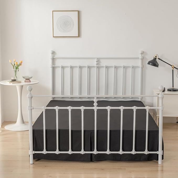 Queen Bed Skirt, Pleated Waffle Weave Bed Skirt - Image 3