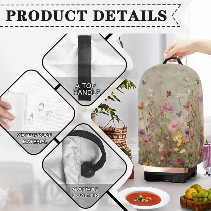 Wildflower Butterfly Blender Cover Dust Proof Small Appliance Cover Foldable - Image 4