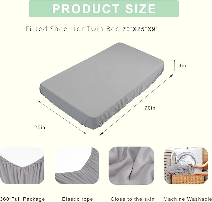 Fitted Sheets 25x70 Inches, 1 Pack Super Soft Microfiber Cot Size Sheet Set - Image 2