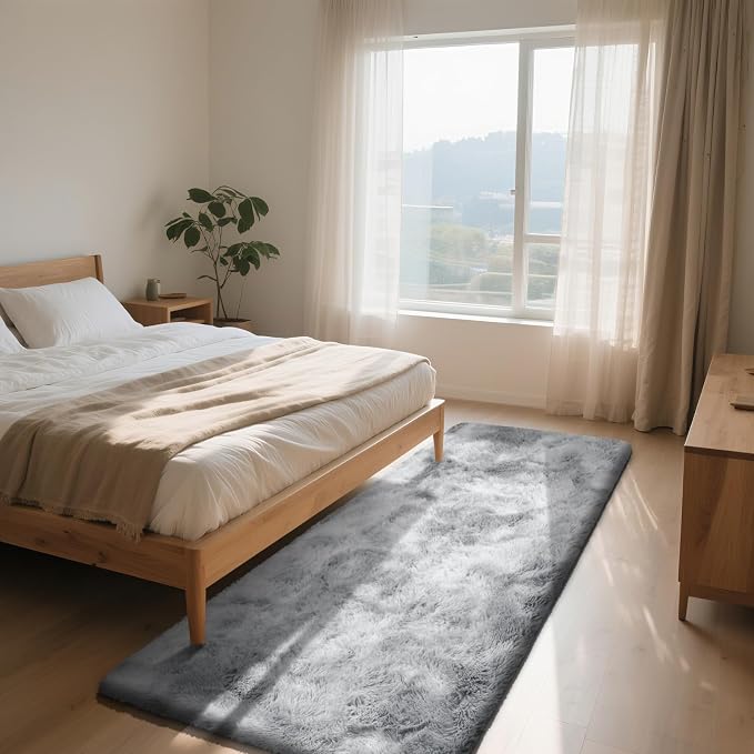 Soft Runner Rugs for Bedroom, Mottling Grey 2x8 Runners for Hallways Fluffy Rug - Image 2
