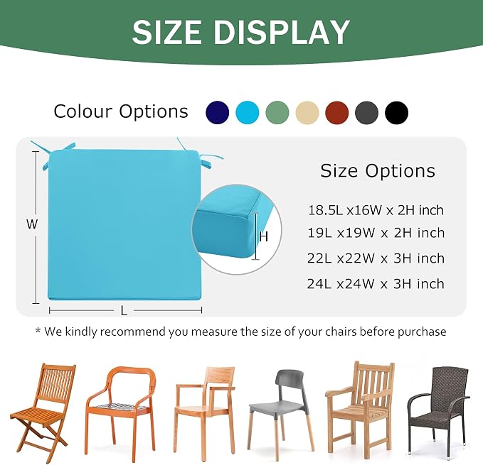 Outdoor Chair Cushions Set of 2: Waterproof & Color Fastness Seat Cushion - Image 6