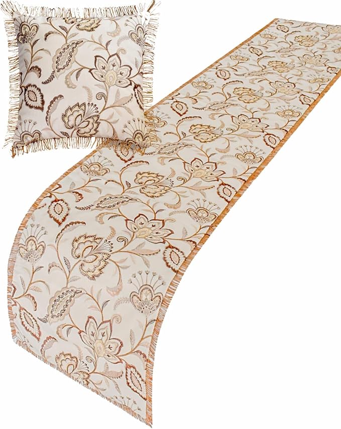 The HomeCentric King/Queen/Twin Beige Decorative Bed Runner CA King 86"x18" Bed - Image 4