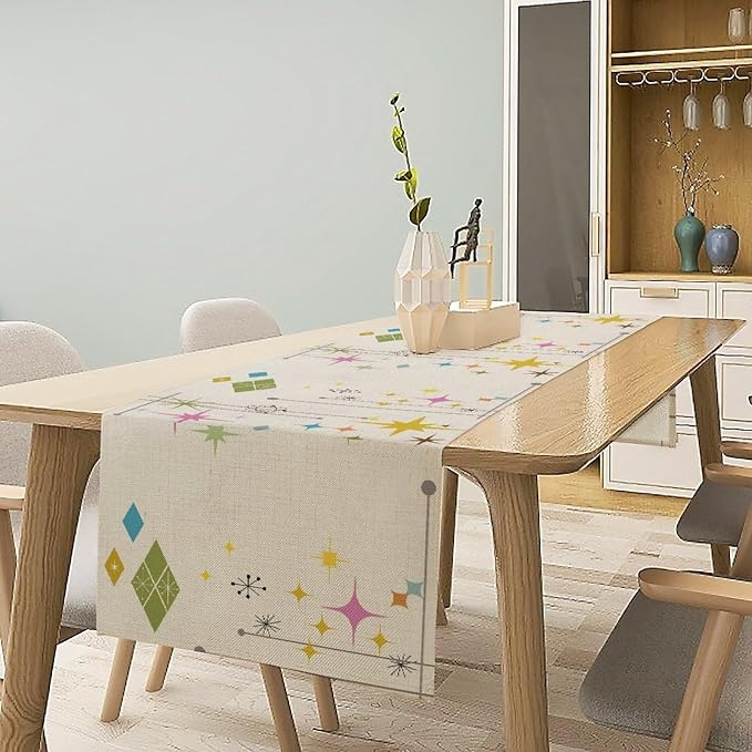Abstract Geometric Table Runner Bathroom Mid Century Minimalist Stars Modern - Image 6
