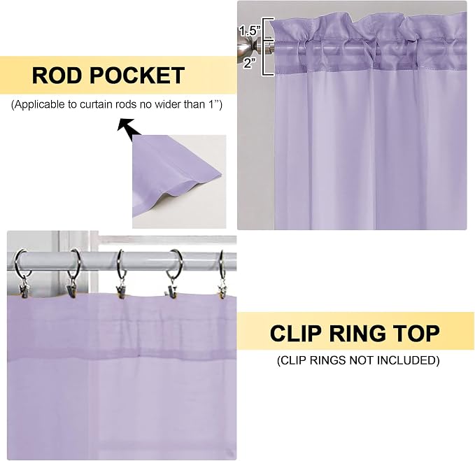 OVZME Lavender Sheer Curtains 72 Inches Long 2 Panels - Image 3