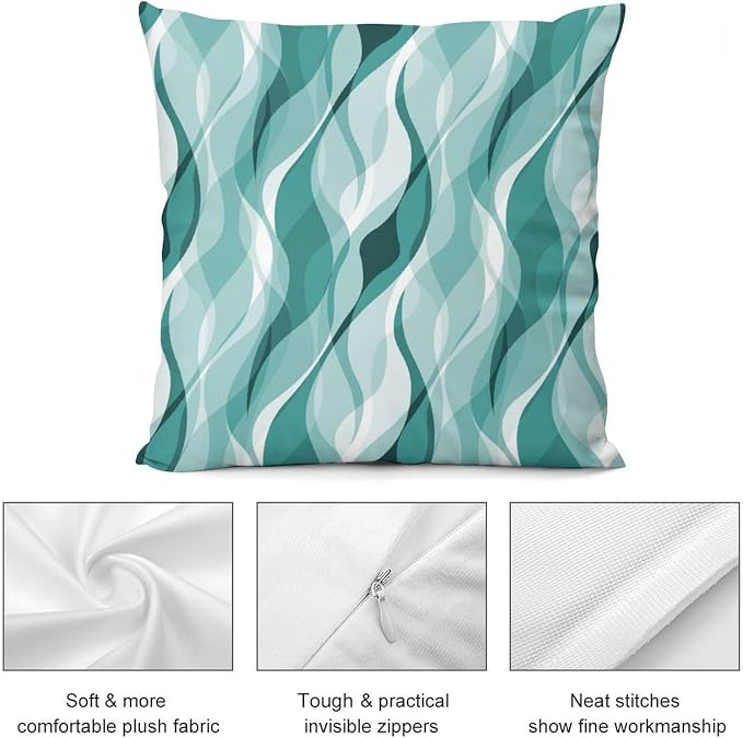 Teal Throw Pillow Covers Abstract Turquoise and Grey Striped Decorations - Image 7