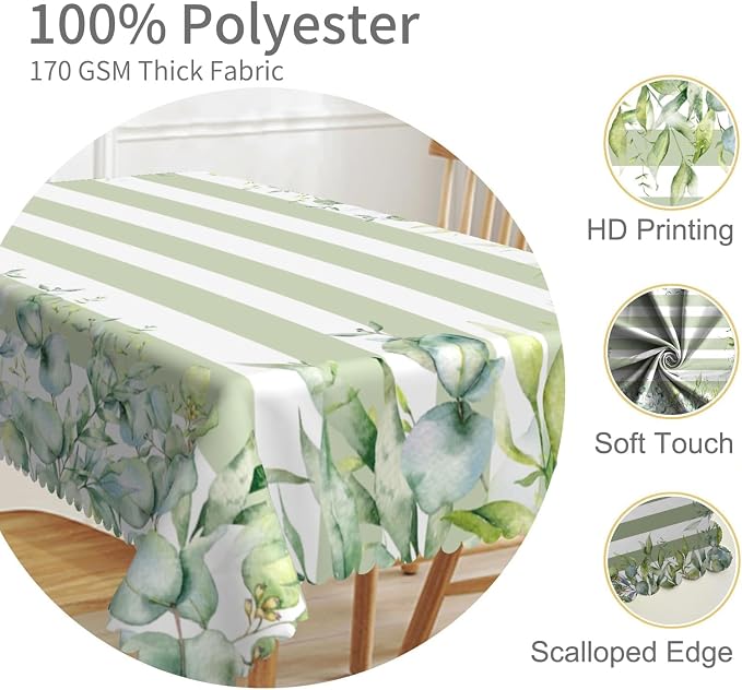70x90inches Green and White Stripes Tablecloth Watercolor Green Eucalyptus - Image 3