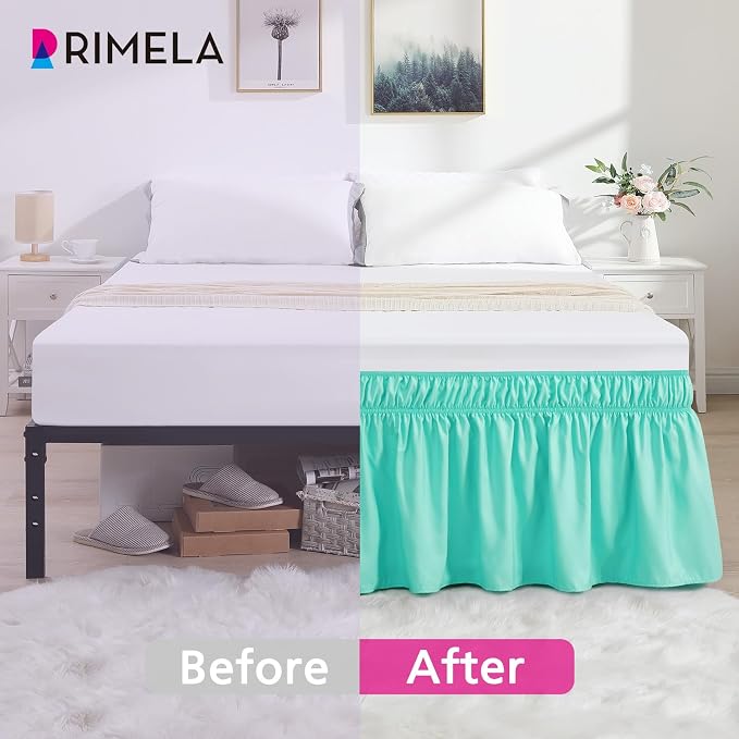 RIMELA Spa Blue Bed Skirt Queen Size 18 Inch Drop, Elastic Bed Skirting - Image 7