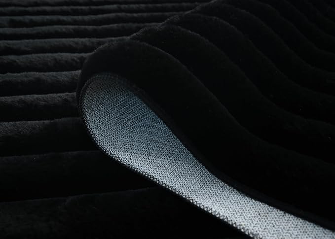 GLORY RUGS Area Rugs Striped Soft Faux Rabbit Fur Rug 5x7 Becky Black Plush - Image 5