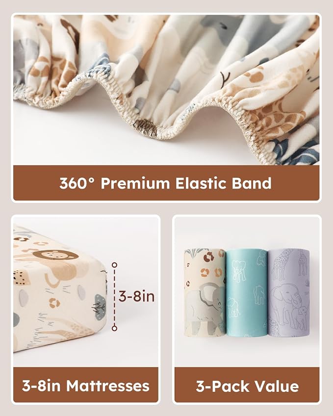 Baby Crib Sheets for Boys Girls, Breathable Soft Microfiber Baby Sheet Elephant - Image 5