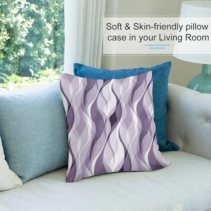 Lavender Throw Pillow Covers Modern Purple and Grey Striped Decorations - Image 5
