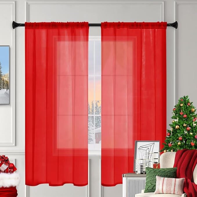 Sheer Curtains 45 Inches Long 2 Panels, Rod Pocket Short Curtain - Image 3