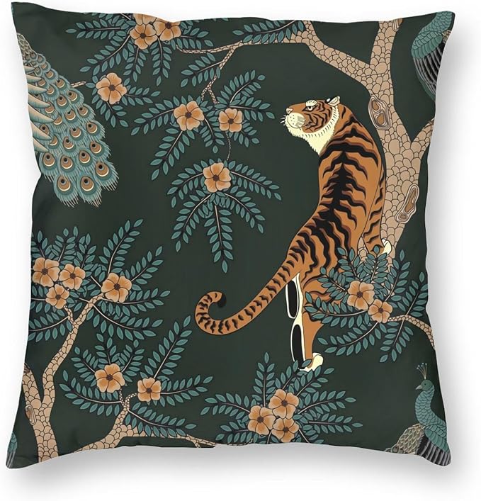 NBFKDO Pillow Cover, Tiger and Peacock Throw Pillow Case Modern Cushion Cover - Image 8