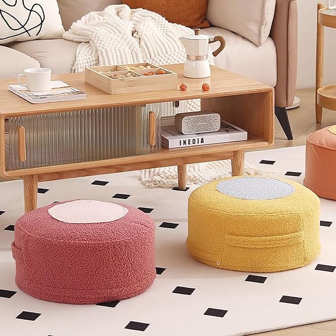 Round Pouf Ottoman Foot Rest, Stuffed Floor Pouf Foot Stool - Image 2