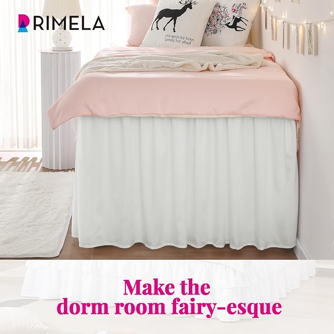 RIMELA Dorm Bed Skirt Twin XL 32 Inch Drop, Warm White Bedskirt Solid Silky - Image 6