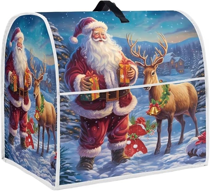 Christmas Stand Mixer Cover for Kitchen Aid 4.5-5 Qt Mixer, Santa Claus Elk by HUISEFOR
