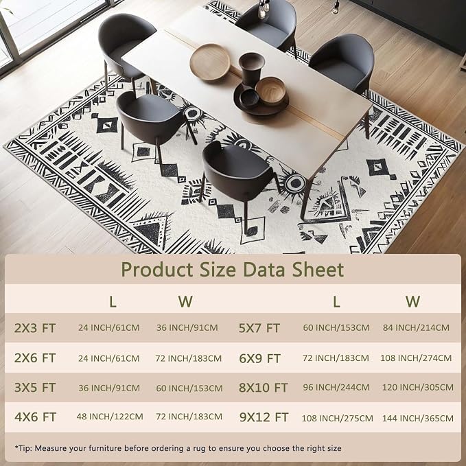 5x7 Western Area Rug Southwestern Tribal Black White Rug Non Slip Low Pile - Image 6