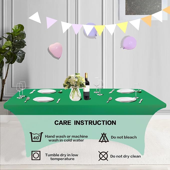 IVAPUPU 2 Pack 4FT Table Cloth for Rectangular Fitted Events Stretch Emerald - Image 5