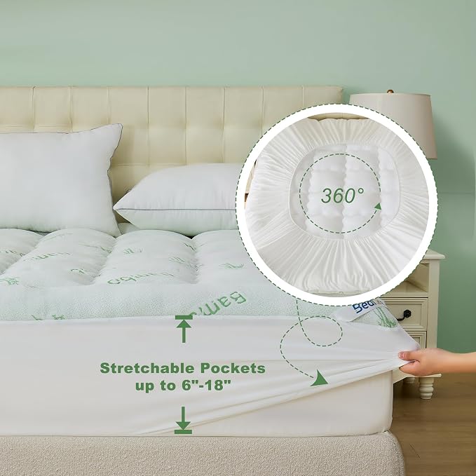 BEDLORE King Mattress Topper Viscose Derived from Bamboo, Thick Pillow Top - Image 6