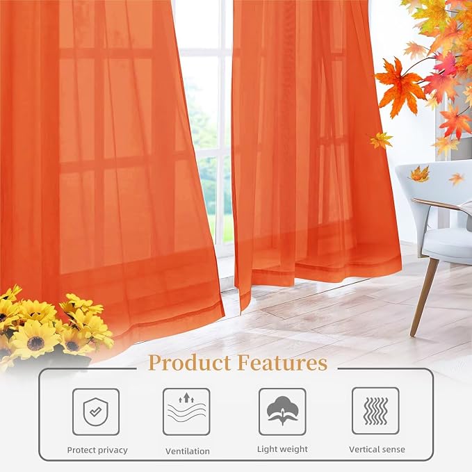 Sheer Curtains 72 Inches Long 2 Panels, Rod Pocket Short Curtain - Image 6