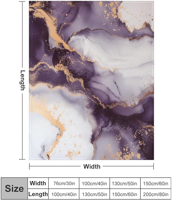 Modern Marble Blanket, Abstract Luxury Baroque Golden Purple White Stone Veins - Image 2