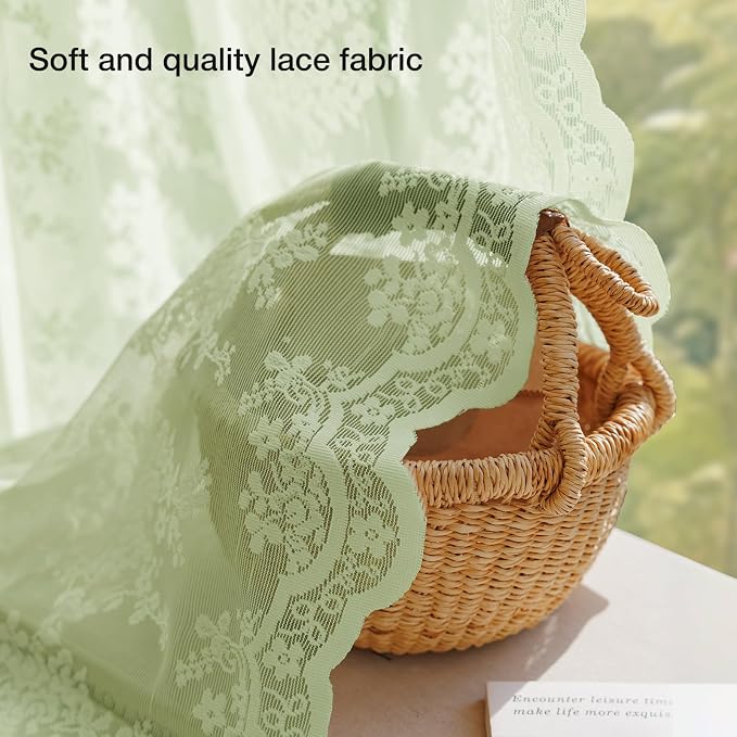 Anmao Vintage Lace Curtains 102 Inches Long 2 Panels, Romantic Semi Sheer - Image 4