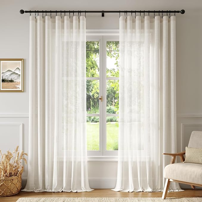 Anmao Natural Linen Curtains for Living Room 90 Inch Length 2 Panels Set by Anmao