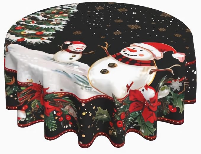Christmas Snowman Round Tablecloth 60 Inch, Christmas Tree Decorations Round by GJLNTRF